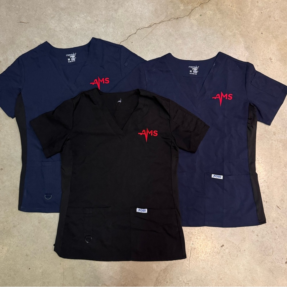 3 Mobb Scrub tops size medium navy and black